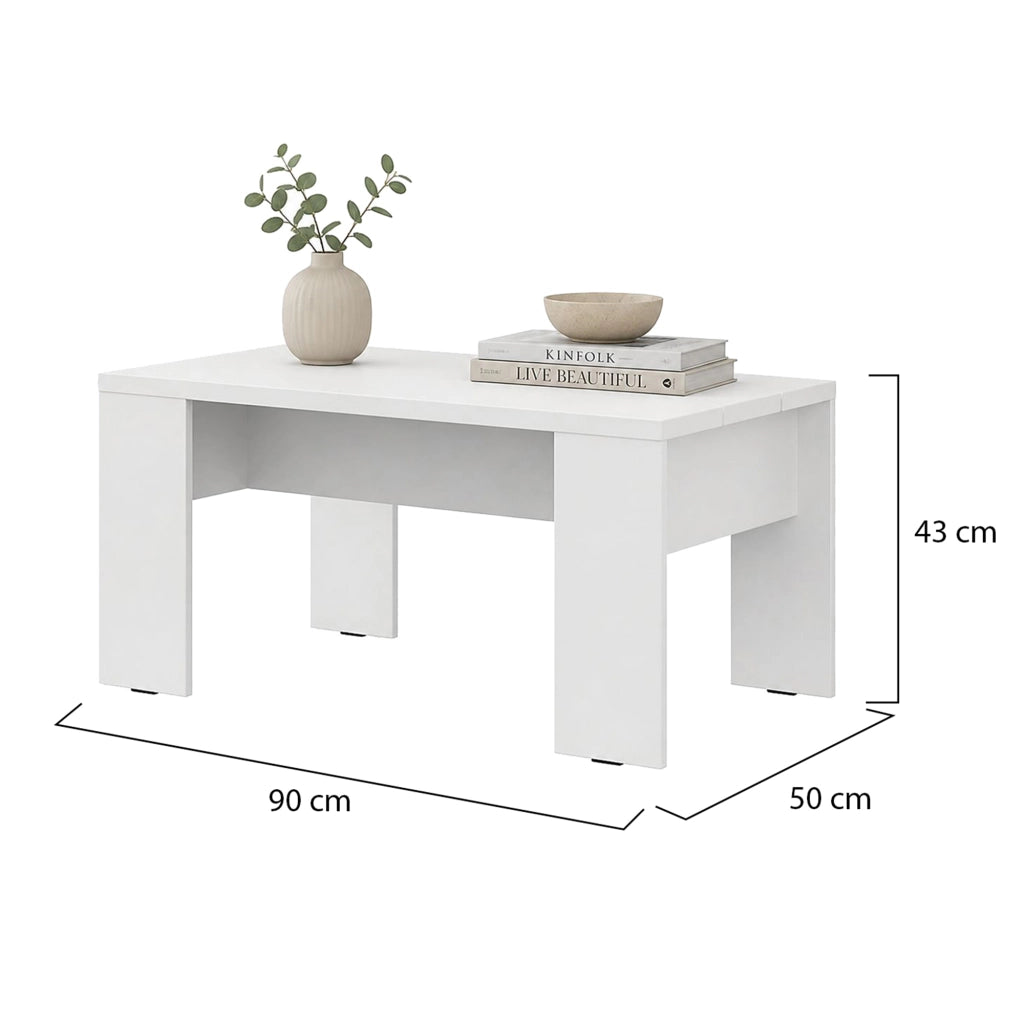 Riposto, Tavolino da Salotto Forma Rettangolare, 90x50x43h cm Bianco Opaco
