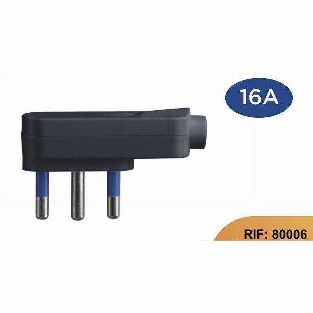 Trade Shop - Spina Piatta Elettrica Salvaspazio Laterale 2p+t 16a 25 V Max 1500 W Nero 80006 -