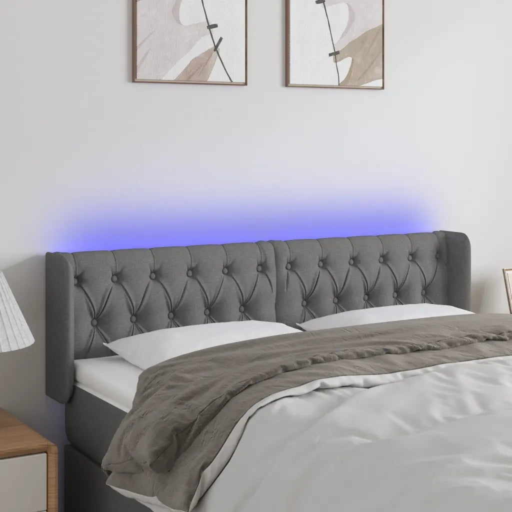 Testiera a LED-Testata con LED Grigio Scuro 147x16x78/88 cm in Tessuto 304374