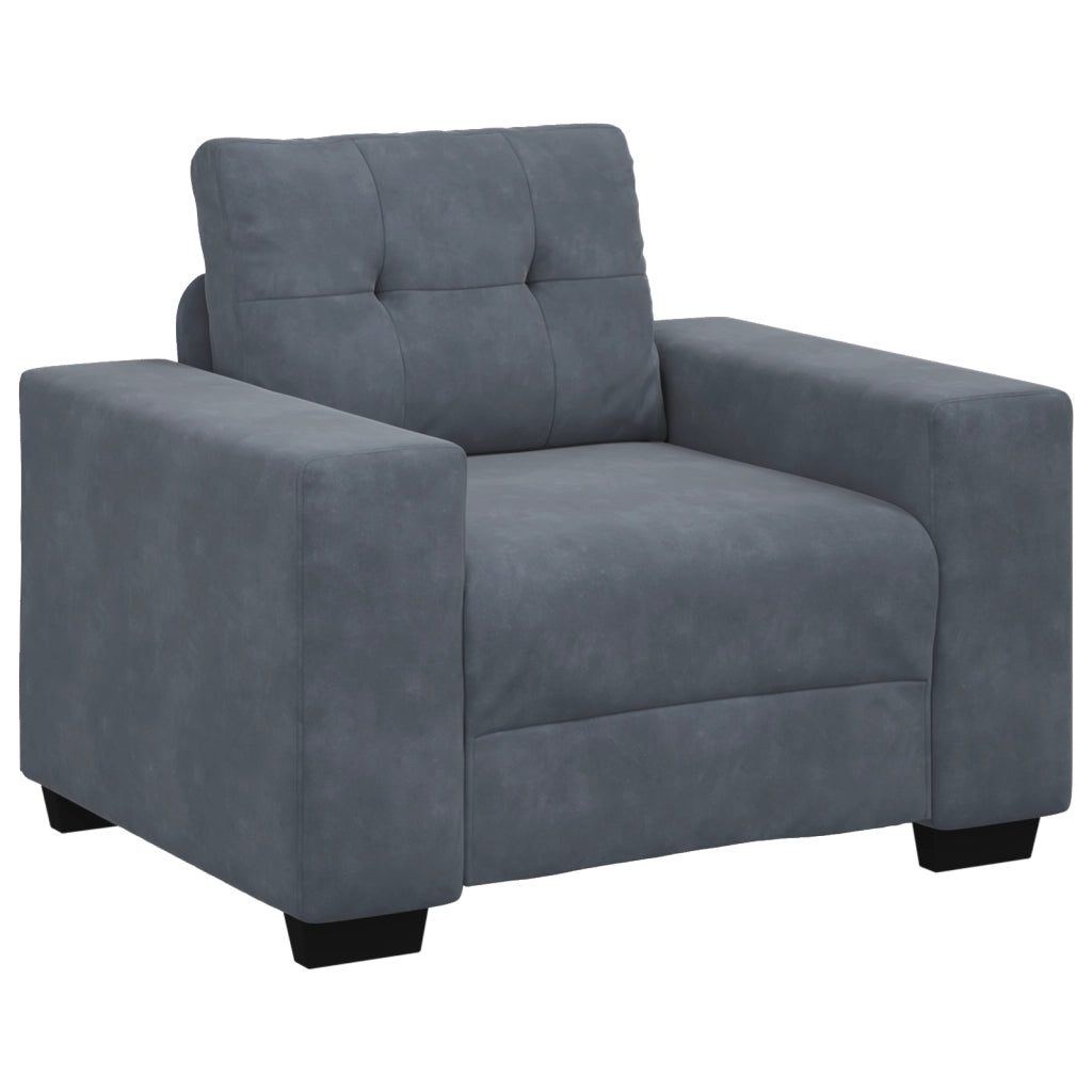 Set Divano a 3 Pz con Cuscini in Velluto Grigio Scuro
