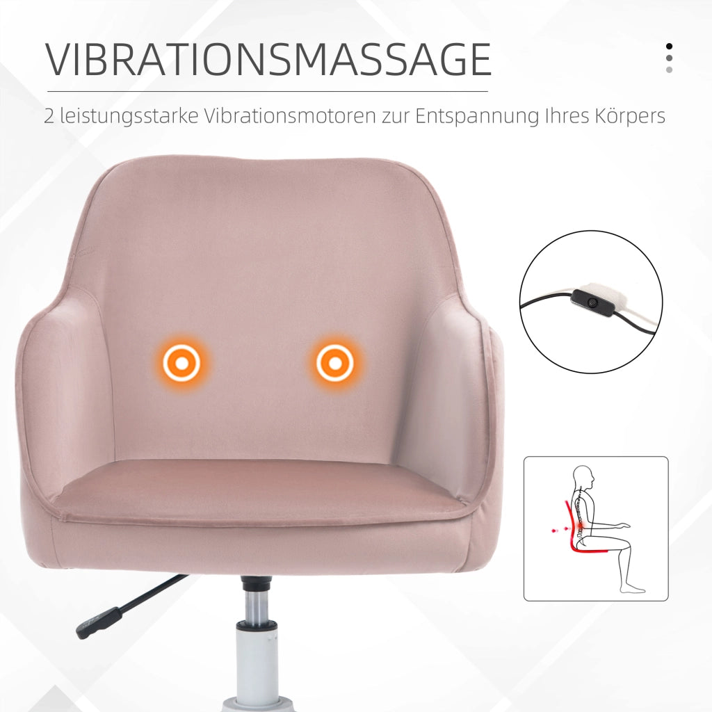 Sedia da ufficio girevole con massaggio lombare altezza regolabile USB e ruote in velluto rosa 57 × 70 × 78-86 cm