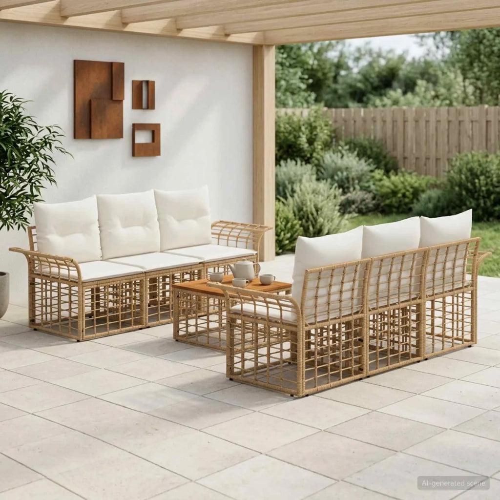 Set di divani da esterno 7 pz Naturale e Bianco Crema 3437644