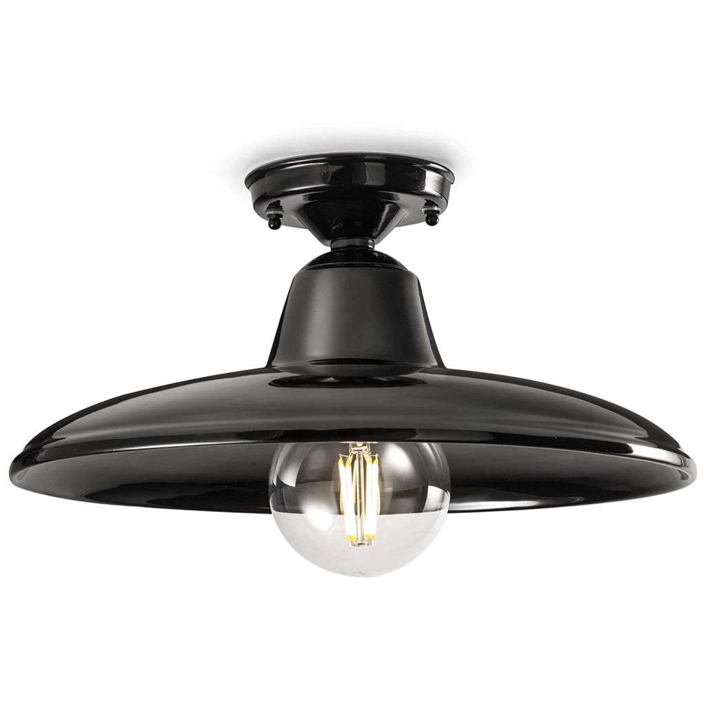 Plafoniera Industrial Minimal Nordico B&W Metallo Smaltato Nero 1 Luce E27