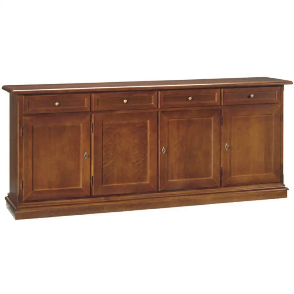 shopinnovativo Credenza color noce con 4 ante e 4 cassetti, in stile classico,Â  in legno e mdf con rifinitura in noce lucido 205x42x85