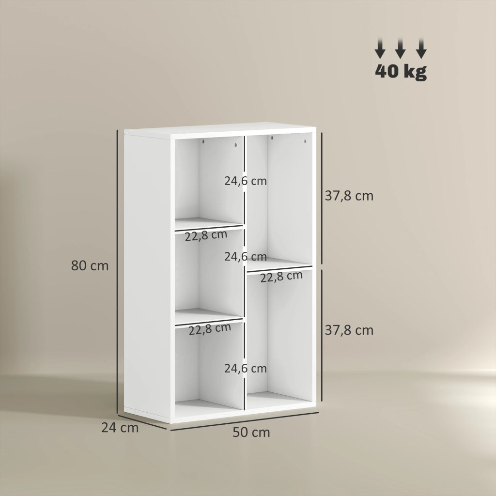 Libreria scaffale aperti 5 scomparti ¨C zephmum ¨C bianco 50x24x80cm