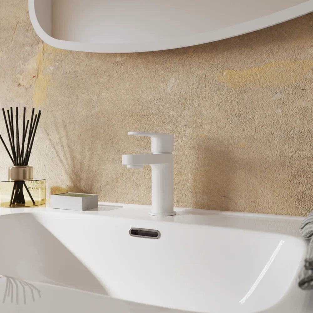 Set miscelatori lavabo 13cm bidet miscelatore esterno vasca bianco opaco | Margot