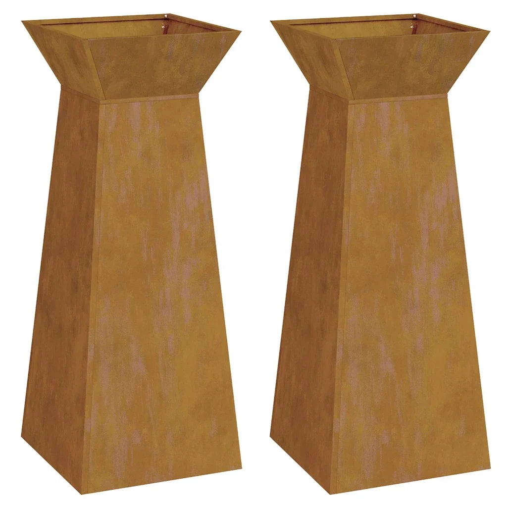 Set di 2 fioriere a colonna moderne per esterni 40 x 40 x 100 cm in acciaio patinato argento 02_0052423