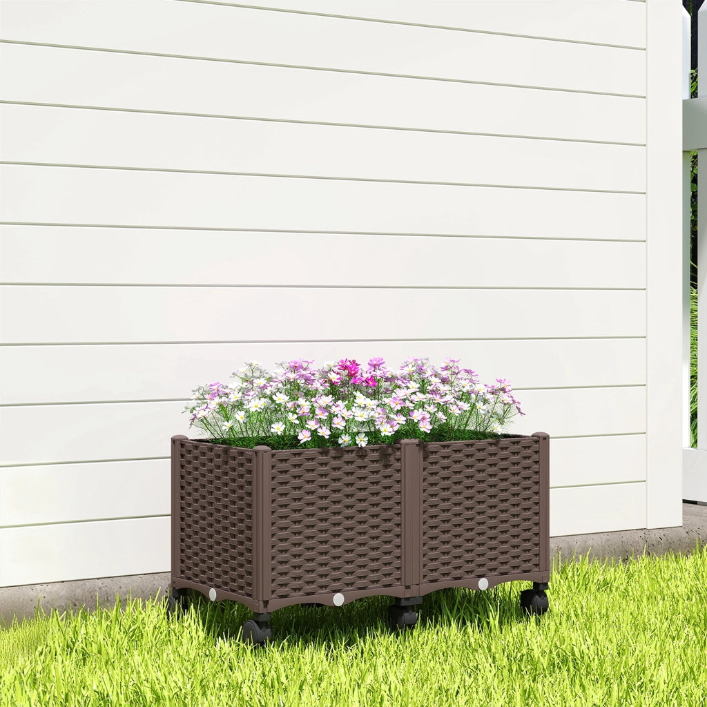 Fioriera da Giardino con Ruote e Drenaggio ¨C zephmum ¨C 80x40x43 cm Marrone