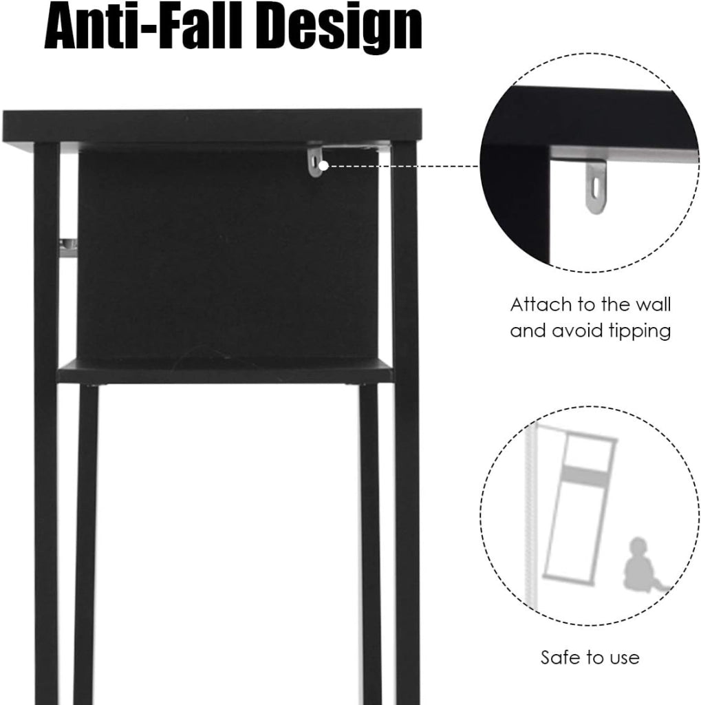 Tavolo Consolle, a 3 Ripiani, Stretto e Compatto, Cassetto con Manico, Console per Soggiorno, Salotto, Ingresso, Portata di 60 kg, 120x30x81cm, 3 Colori (Nero)