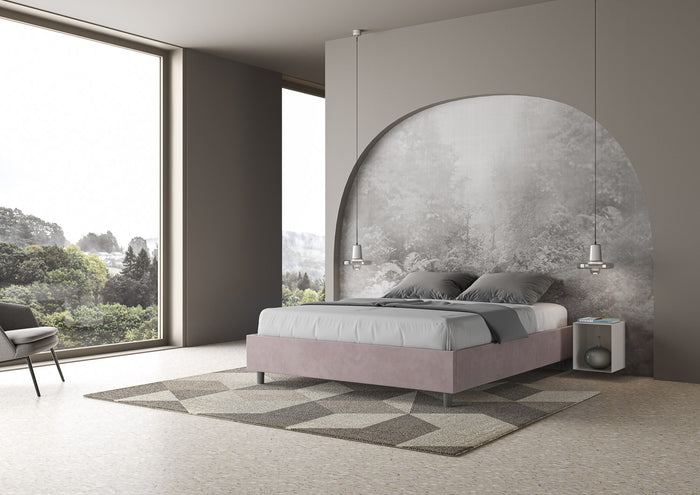 Letto Matrimoniale 160x210 cm con Rete e Contenitore Giroletto con Alzata Comoda Imbottito in Microfibra Azelia Glicine