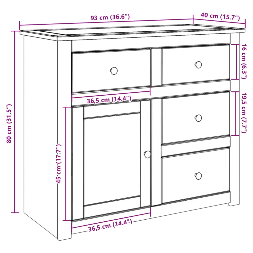Credenza con Cassetti-Buffet-Armadio da cucina Panama 93x40x80 cm Legno Massello di Pino