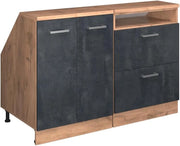 Set di mobili sottotetto Rion, Calcestruzzo nero, 120 cm Set di 2 carcasse armadio profondità 60 cm, adatto per il salvaspazio sotto tetti spioventi
