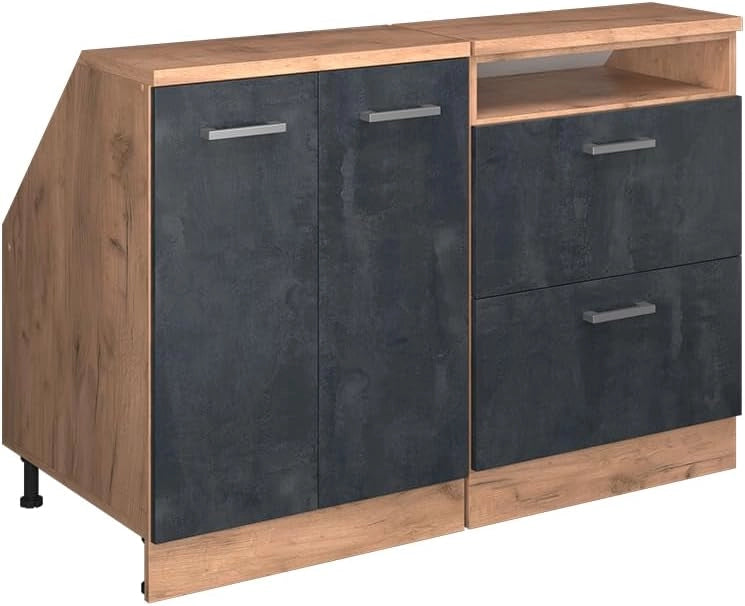 Set di mobili sottotetto Rion, Calcestruzzo nero, 120 cm Set di 2 carcasse armadio profondità 60 cm, adatto per il salvaspazio sotto tetti spioventi