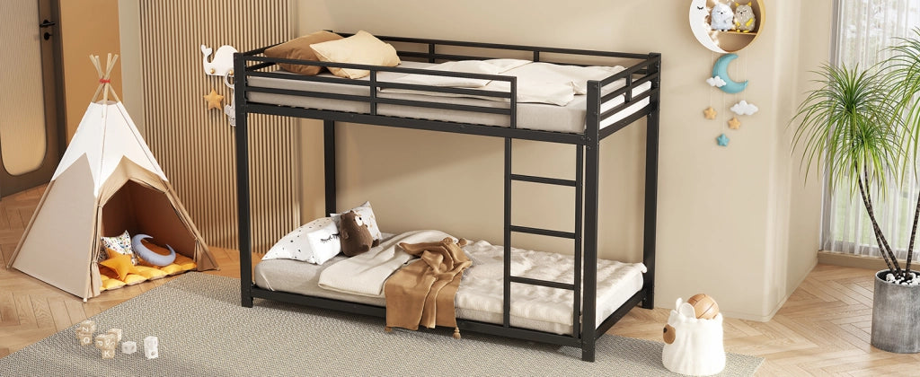 DESMIU Letto a castello per bambini 90 × 200 cm 2 posti con sponde di sicurezza, senza materasso, in metallo, nero