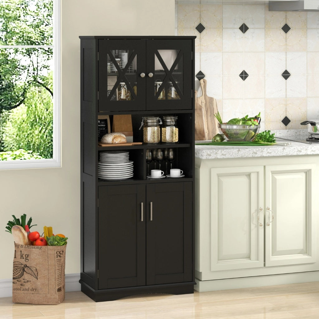 Armadio da bagno alto-Mobiletto da bagno con porte in acrilico e 3 cubi, Armadio da terra salvaspazio con ripiani regolabili Nero