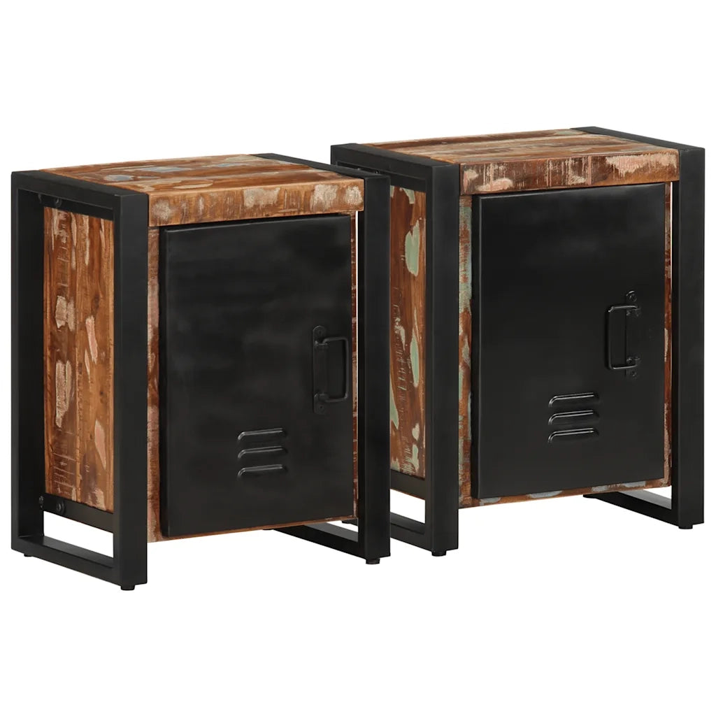 Comodini 2 pz Multicolore in Legno Massello di Mango Grezzo