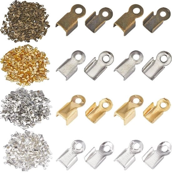 Set di capselli per crimp per gioielli con 1200 pezzi, estremità pieghevoli, confezione mista di colori, in acciaio.