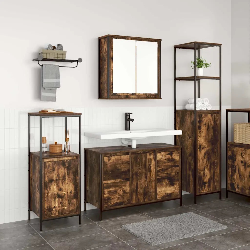 Set di mobili per il bagno 3 pcs Rovere Affumicato e Nero 3328381