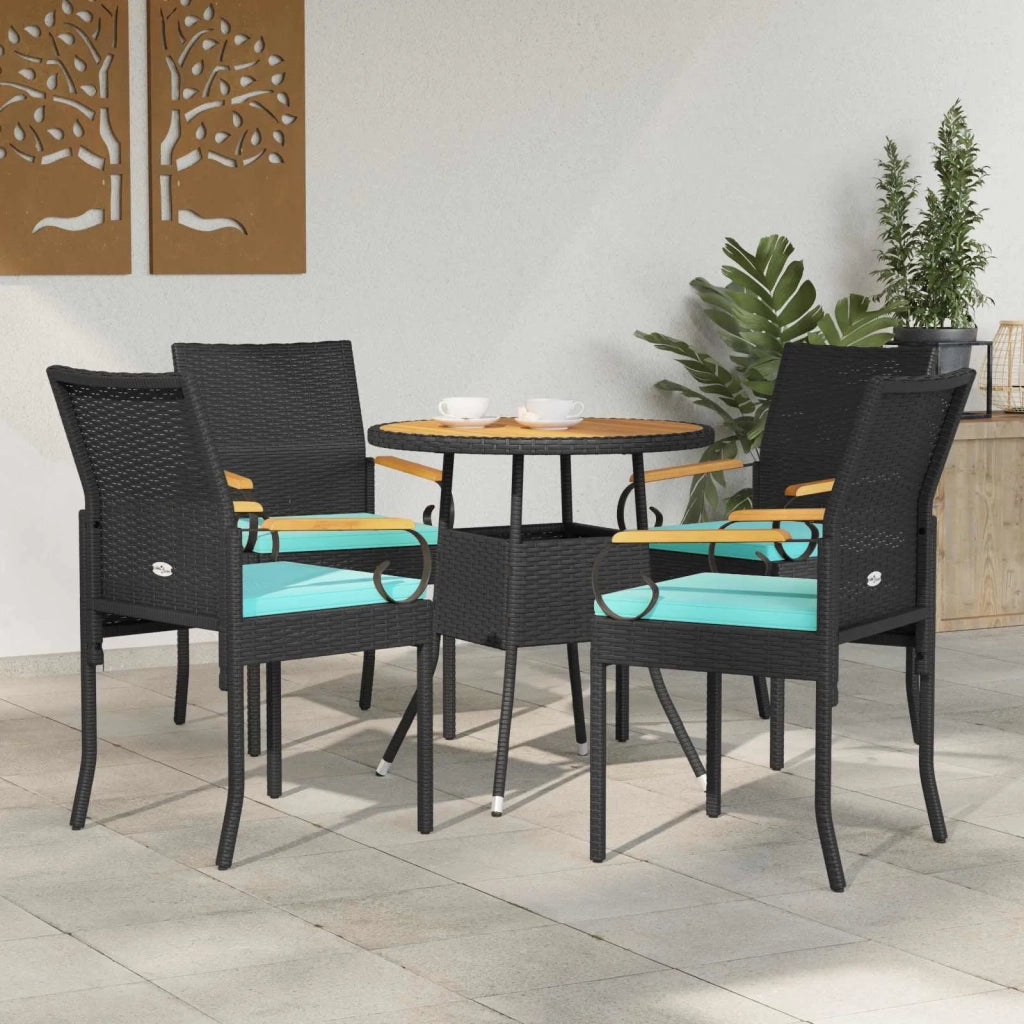 Sedie da giardino 4 pcs Nero e Turchese Polyrattan e acacia