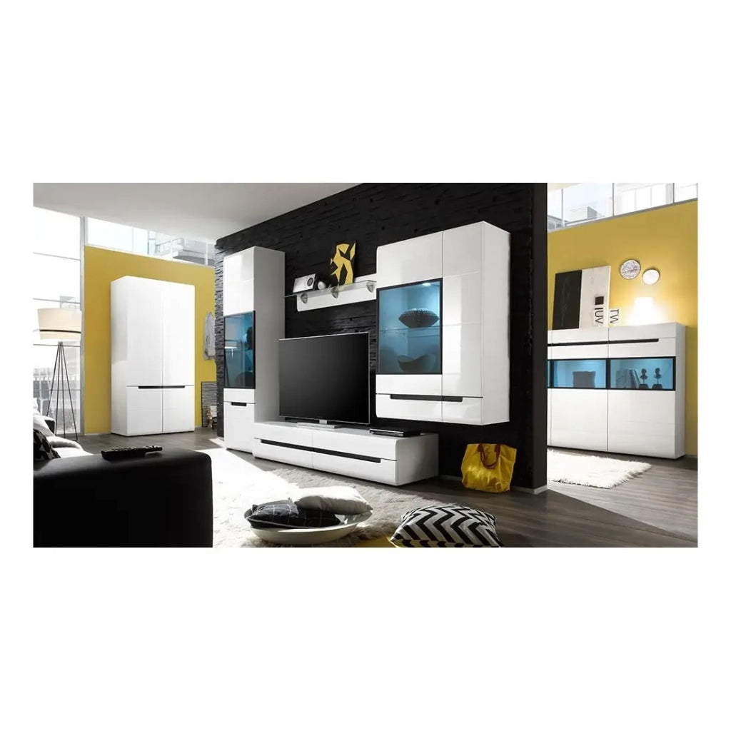 Mobile TV LUCIA con 2 cassetti - Bianco lucido - 180 x 34 x 50 cm