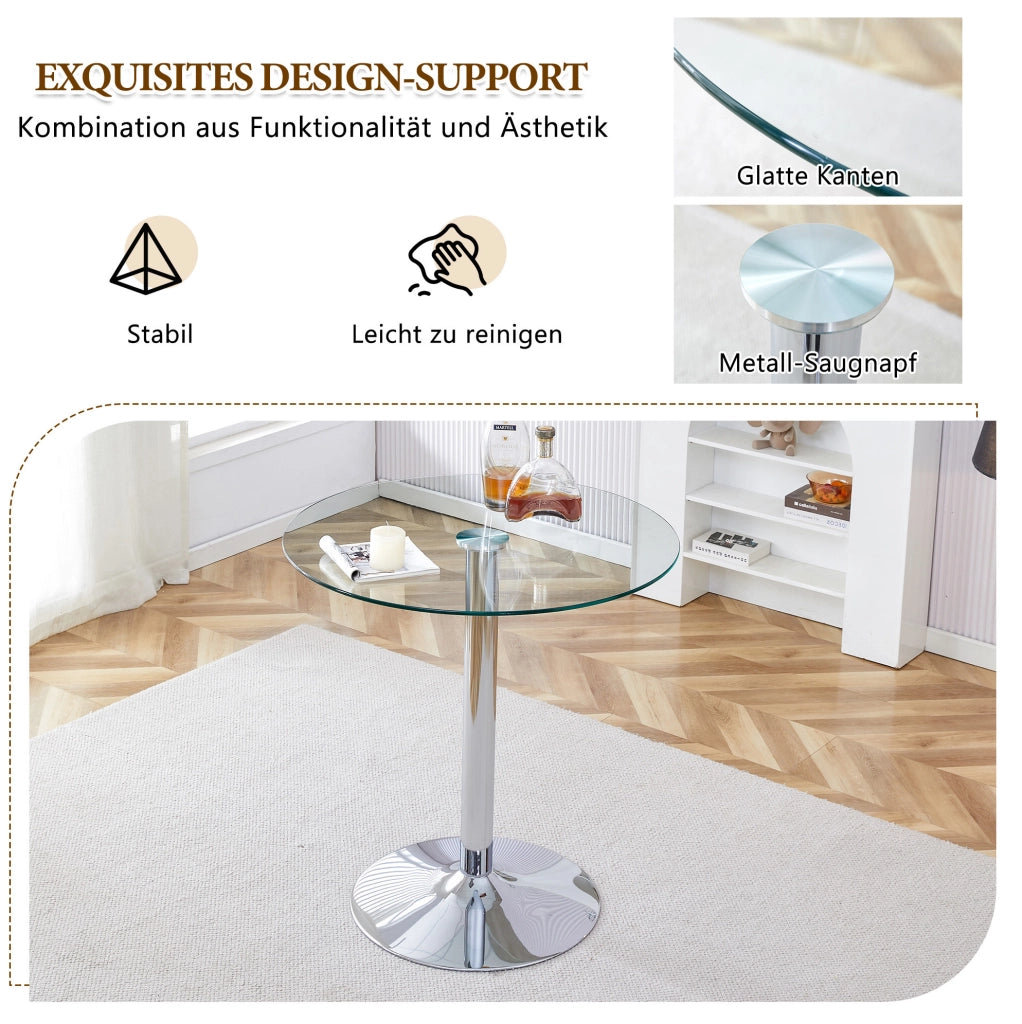 Set bar con tavolo rotondo in vetro ? 89 cm e 2 sgabelli trasparenti con gambe oro