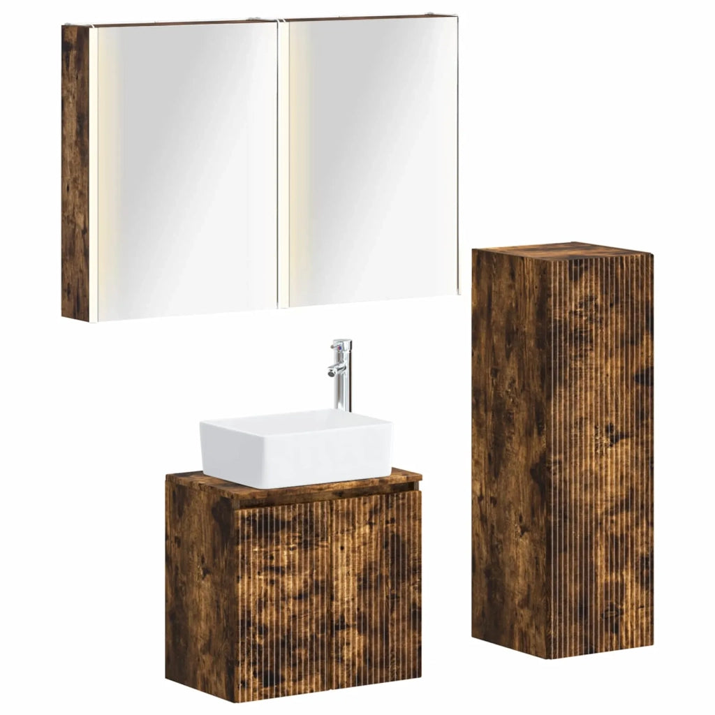 Set di mobili per il bagno 4 pz Rovere Fumo 3407451