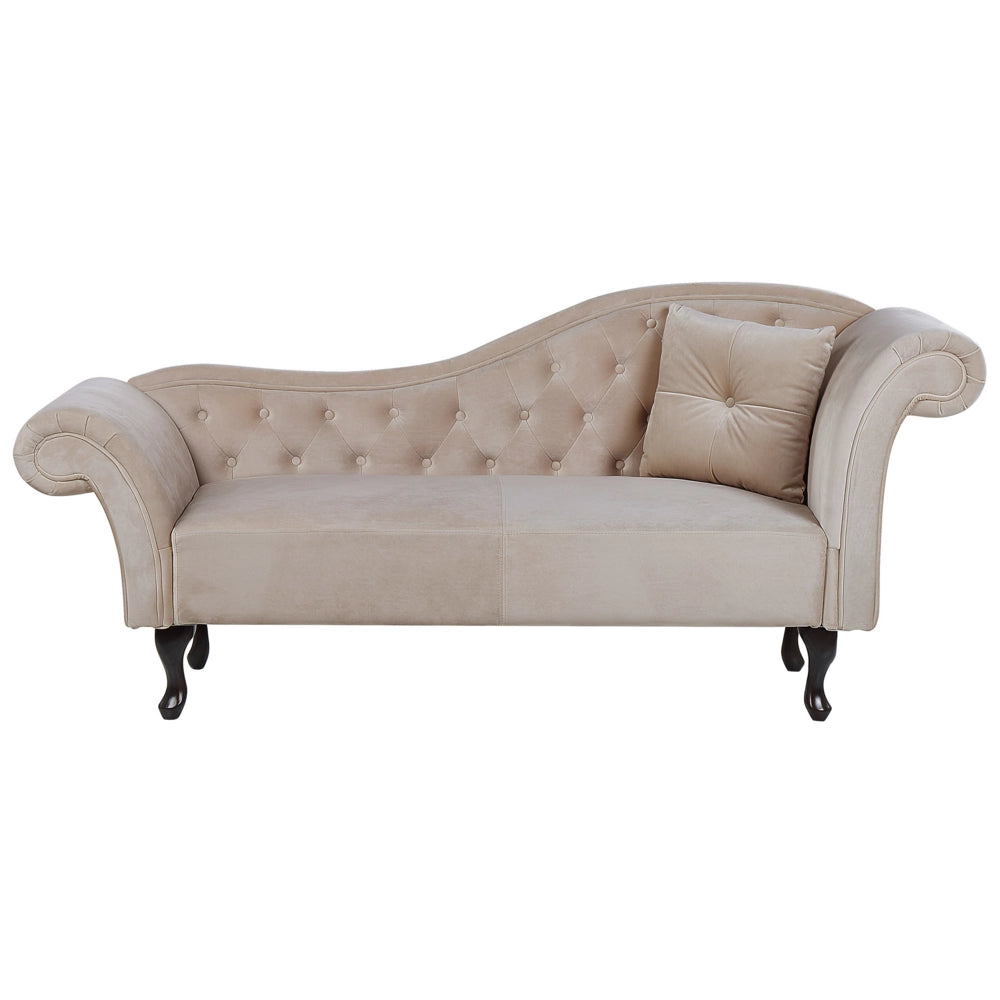 Chaise longue Beige Velluto Tappezzeria versione destra Chesterfield Bottone Tufting Beige Retro