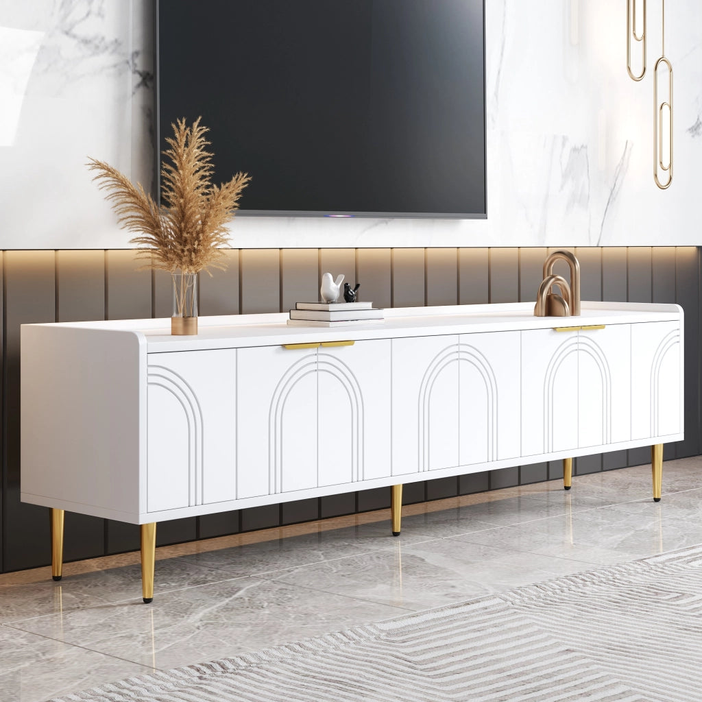 OKWISH Mobile TV con Vani Interni e Passacavi, Stile Moderno, per Soggiorno, in MDF, Bianco, 170×35×47.5 cm