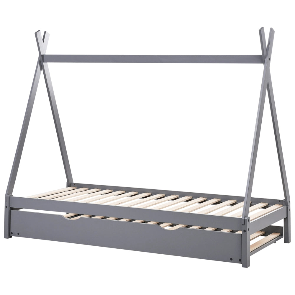 Letto a ribalta per bambini in legno di pino grigio UE misura singola 90 x 200 cm letto a doghe per cameretta moderna per bambini.