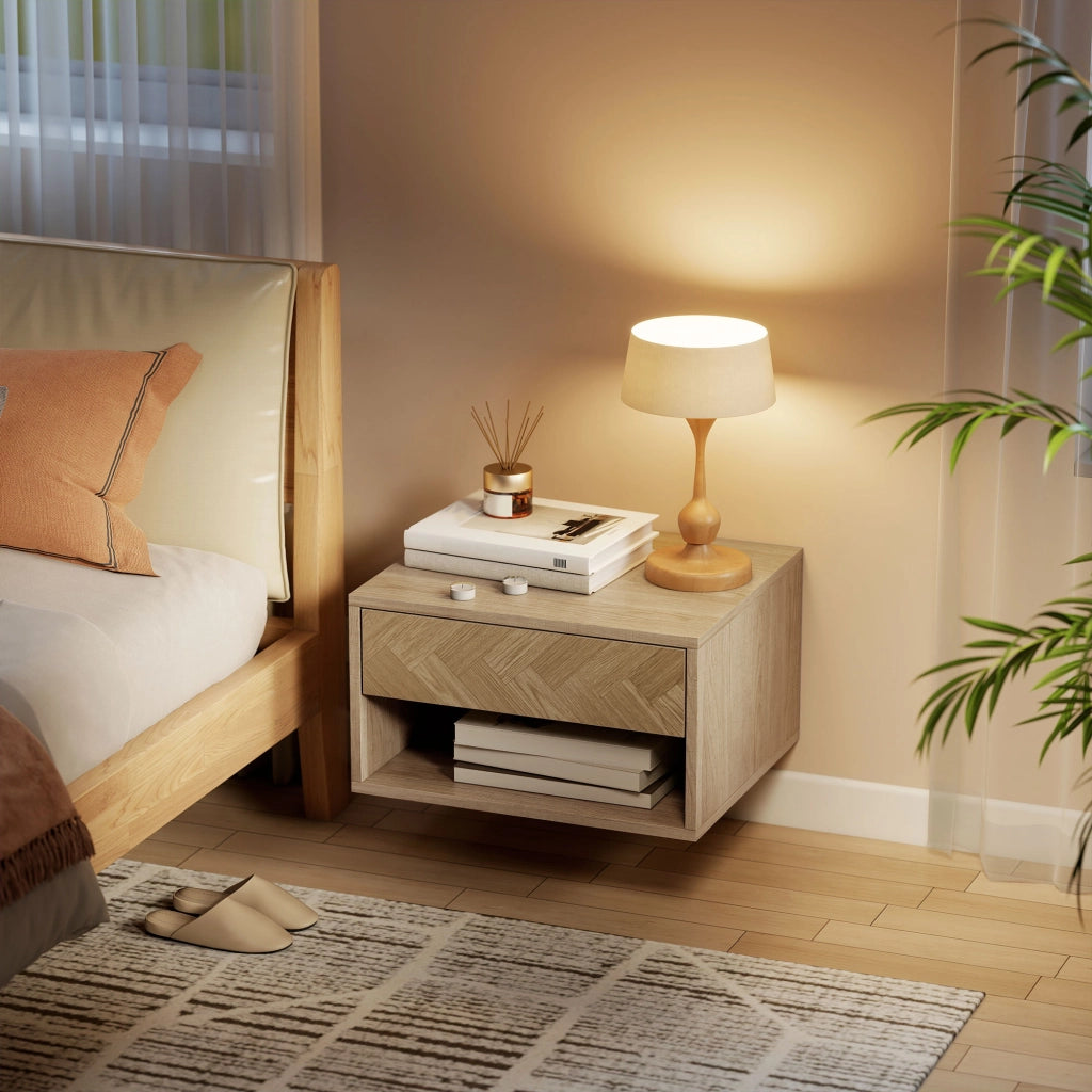 Tavolini da notte a muro ¨C zephmum ¨C legno naturale 37x32x21 cm