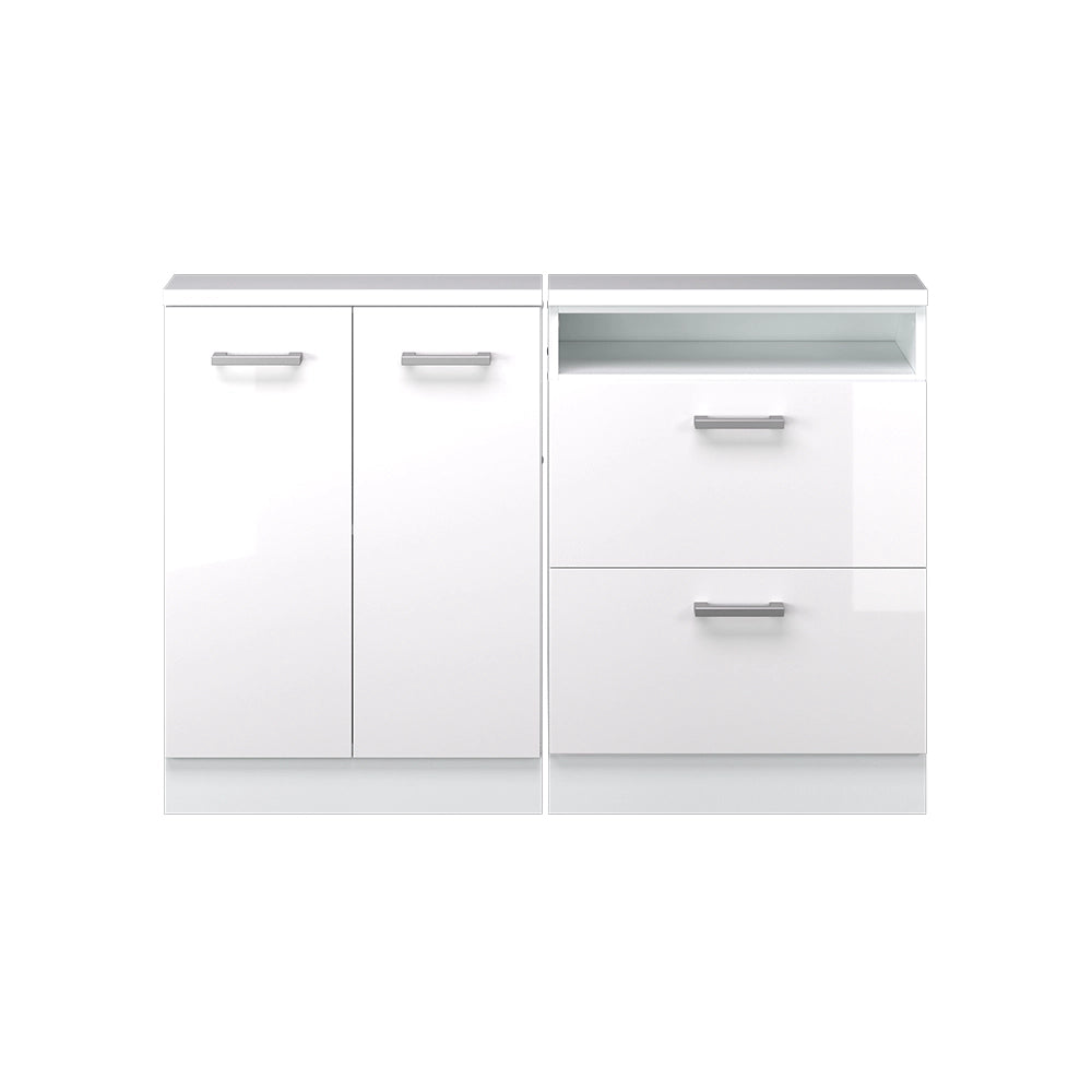 Mobile cucina sottotetto R-Line Bianco lucido/Bianco 120 cm Set di 2 Vicco