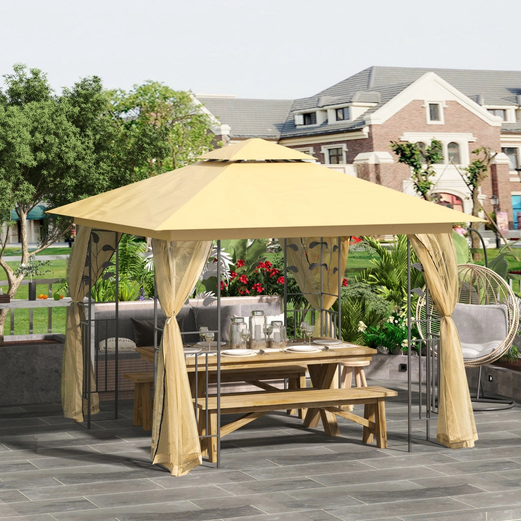 Pergola da giardino 3x3 m ¨C zephmum ¨C beige con tetto doppio e pannelli laterali