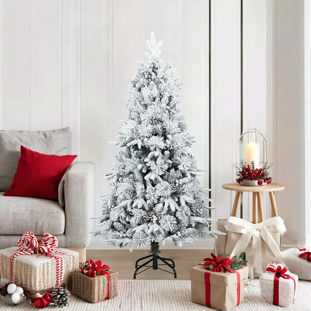 Albero di Natale Artificiale Snodato Foderato di Neve Bianco