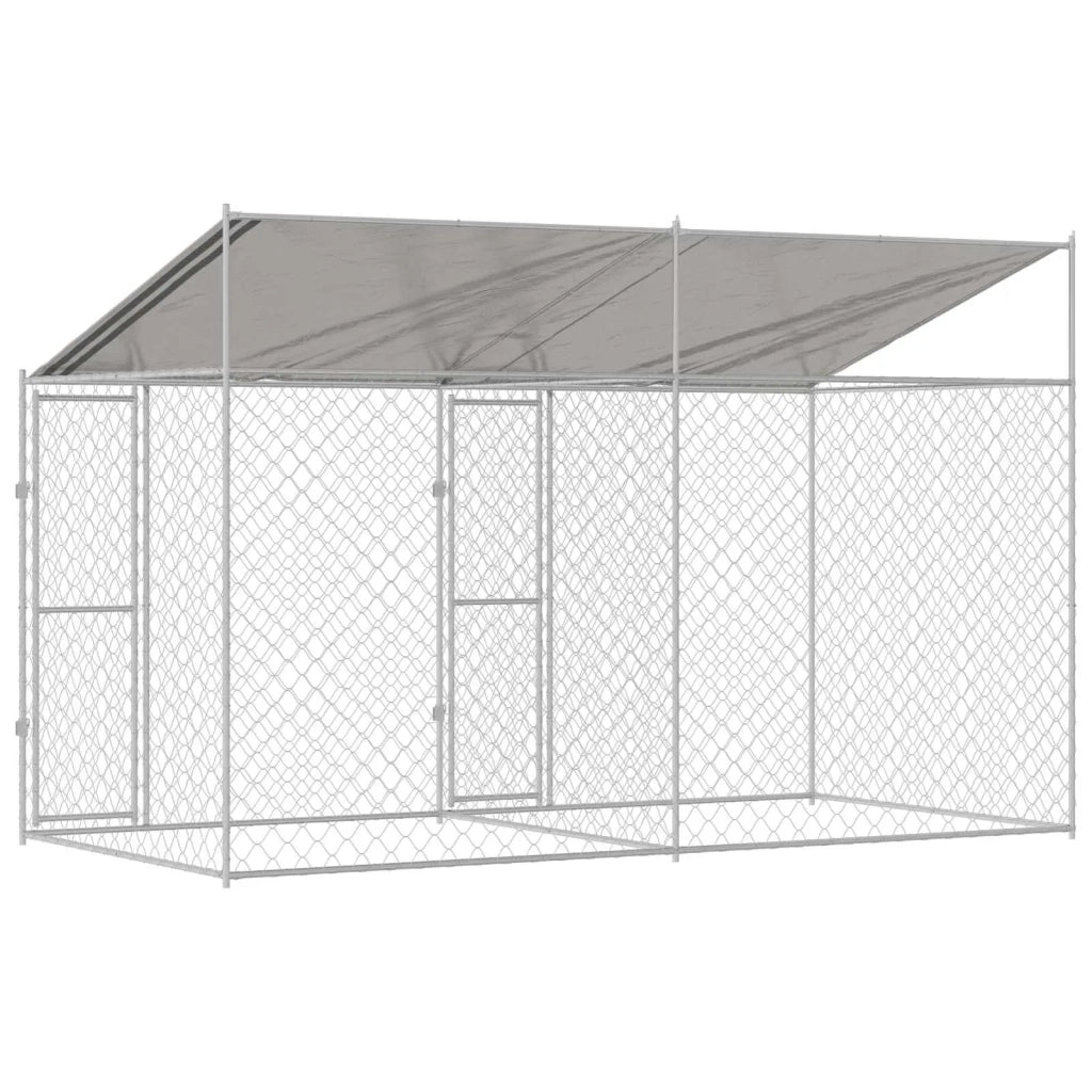 Gabbia per Cani con Tetto Argento 400 x 200 x 256 cm