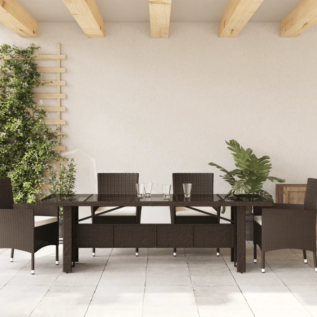 Tavolo Giardino | Tavolino da esterno Piano in Vetro Marrone 240x90x75 cm Polyrattan