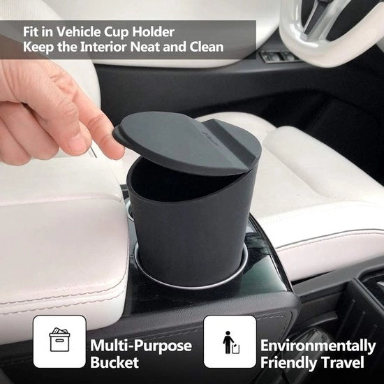 Carrello di raccolta rifiuti per auto con coperchio Piccolo contenitore per oggetti in auto Porta auto da appendere a casa in nero
