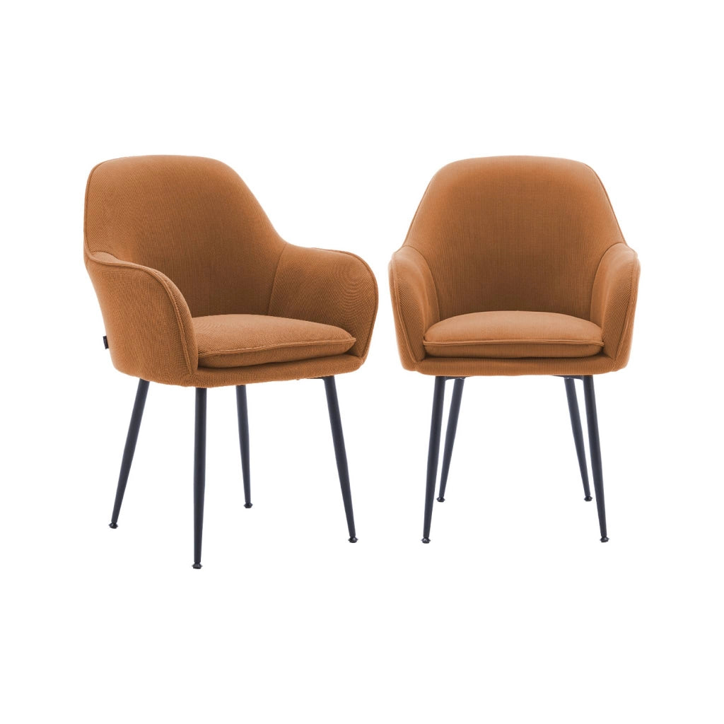 Set 2 poltrone in velluto a coste con gambe in metallo, camel