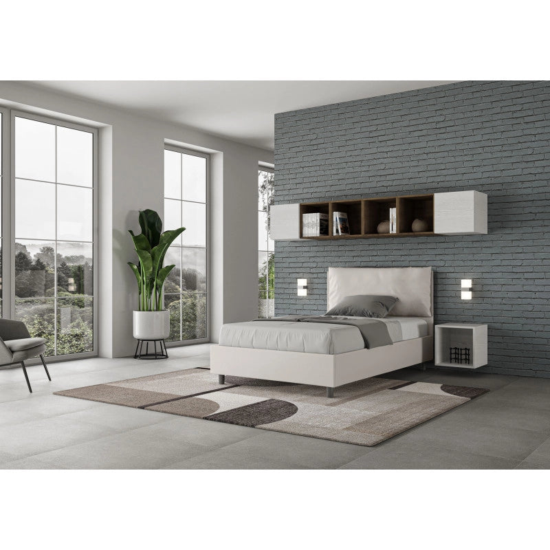 Letto imbottito Piazza e mezzo 120x200 cm Large - Bianco,Similpelle,Senza rete