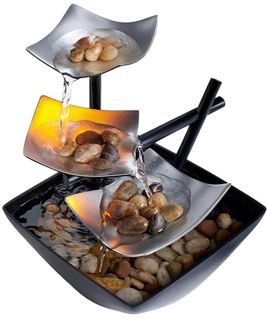 Pannello da Tavolo - Fontana Decorativa - Luce LED - Progetto a 3 Livelli - Pompaggio Automatico - Decorazione Interna - Riduce lo Stress
