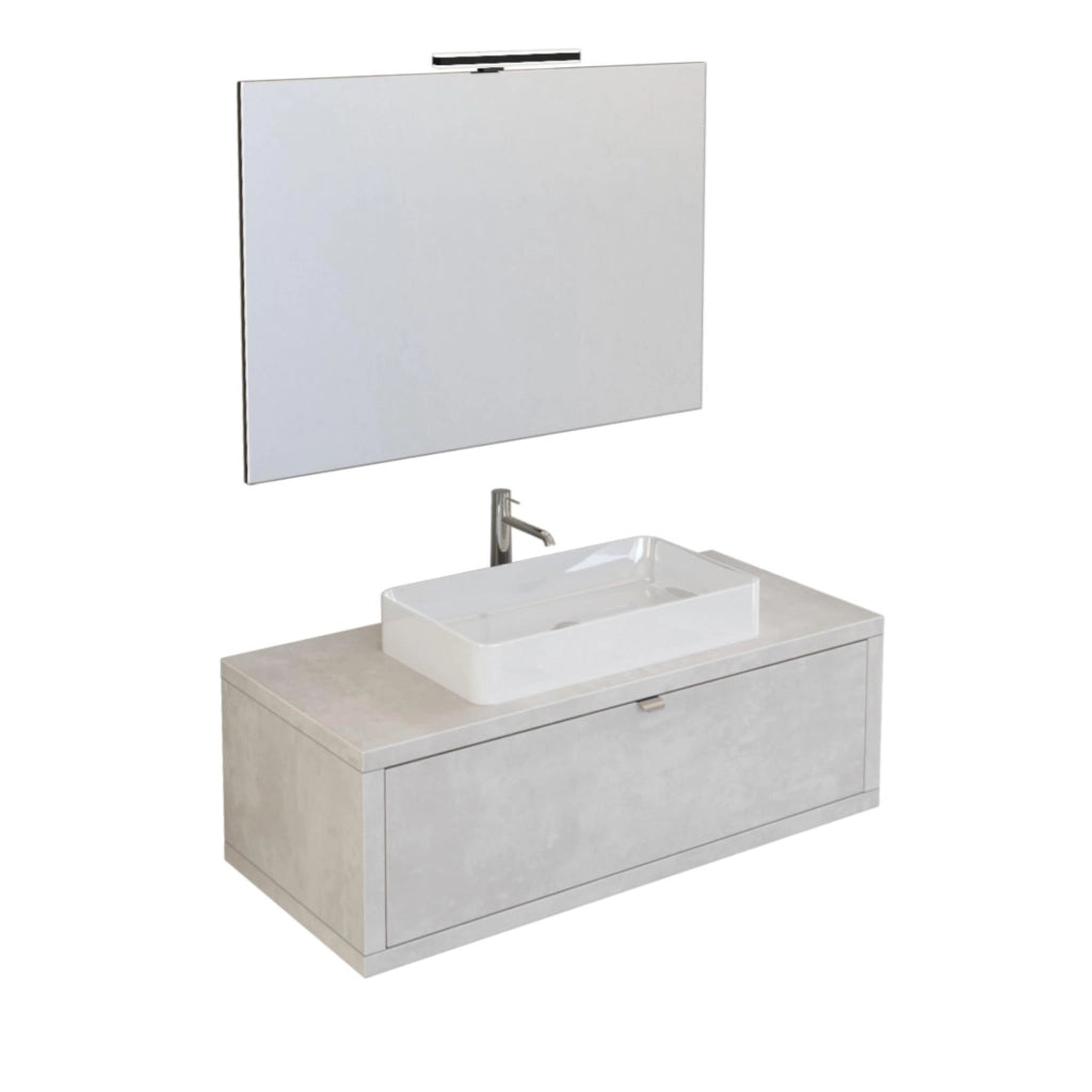 Mobile Bagno Sospeso 110 cm Lavabo e Specchio Bonussi Orione Grigio Effetto Cemento