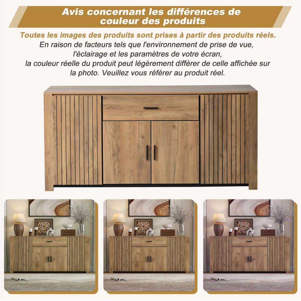 Credenza con 4 ante, 1 cassetto e ripiani regolabili, per soggiorno, in pannello truciolare rovere, 160 × 40 × 75 cm