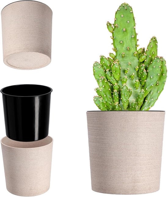 Pianta ornamentale con protezione in legno - contenitore per ingresso e vaso di fiori - protezione per piante per salotto e ufficio - diametro 19 cm crème Pianta ornamentale