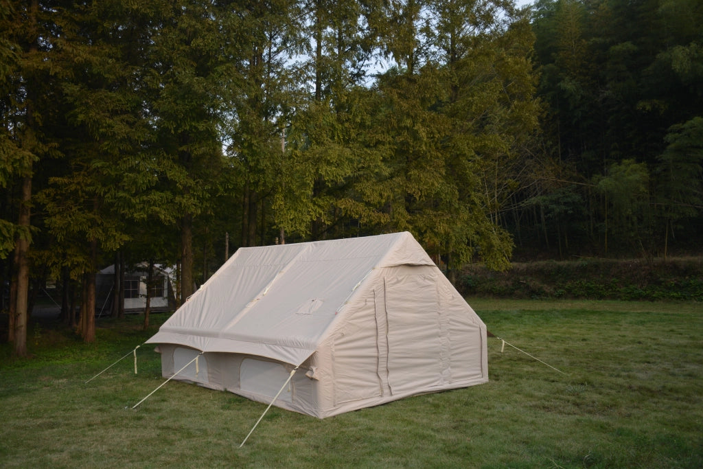 Gazebo da giardino gonfiabile con telaio a trave, finestre a zanzariera, per campeggio familiare, in poliestere beige