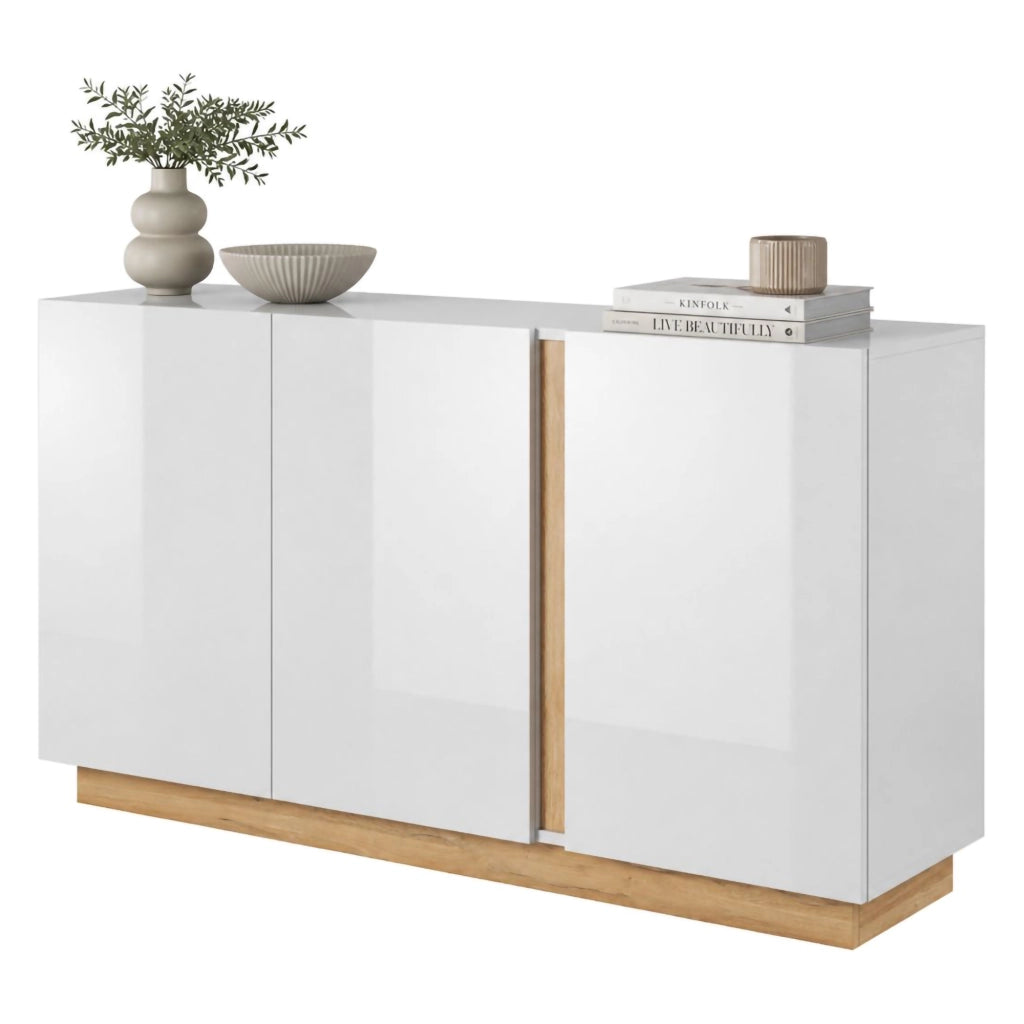 Madia Hala, Credenza 3 Ripiani, 138x40x91h cm Bianco Lucido