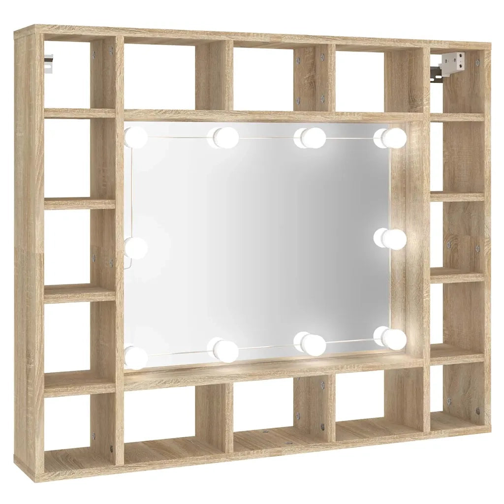 Mobile a Specchio con LED-Armadietto a Specchio Rovere Sonoma 91x15x76,5 cm