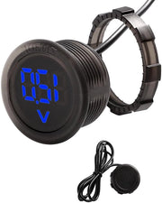 Voltmetro Digitale 5V-100V DC - Impermeabile - Monitor di Tensione a 2 Filari per Motocicletta, Barca, Caravan - Blu