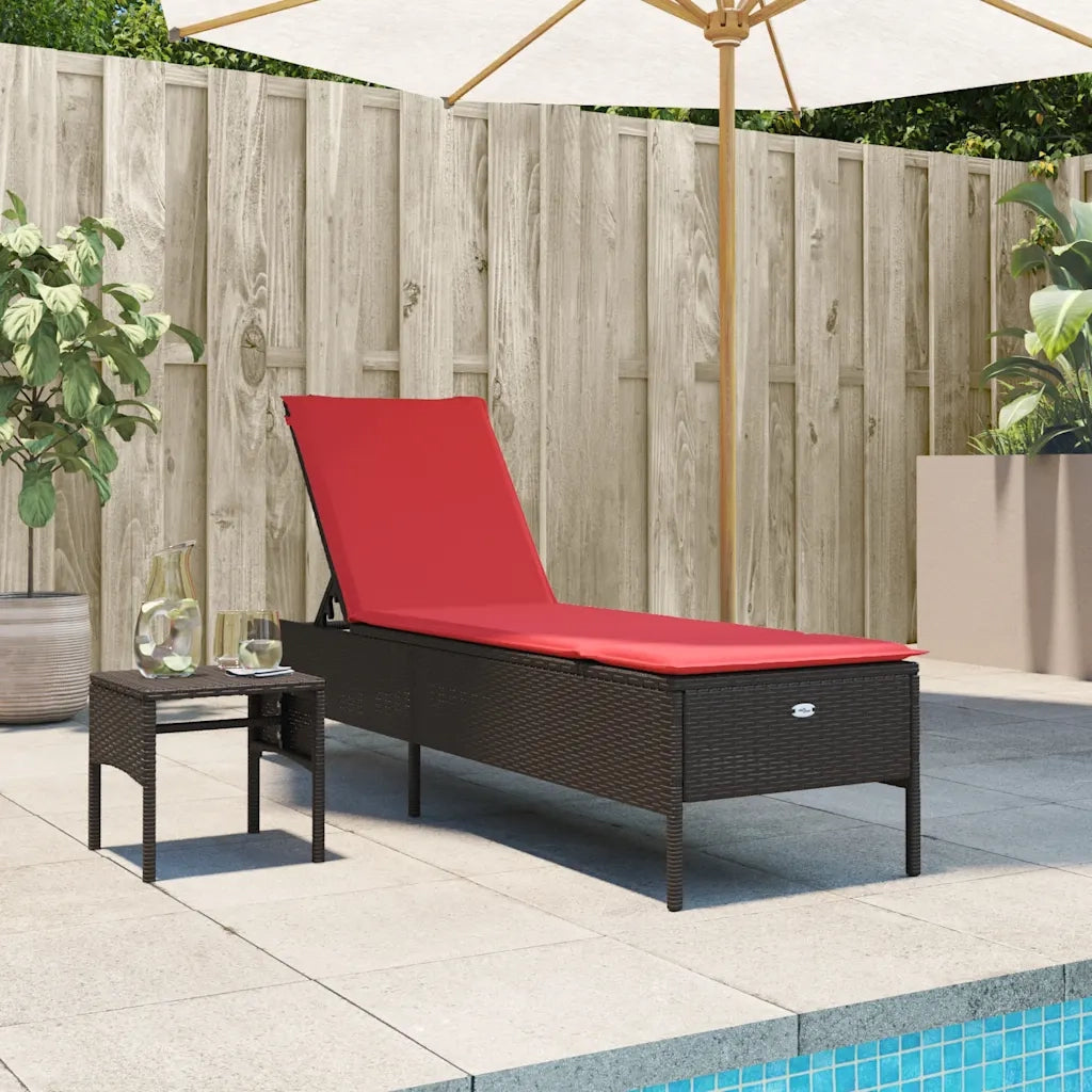 Lettino prendisole con Tavolino e Cuscino in Polyrattan Marrone 4002735