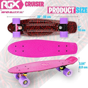 Mini Cruiser Skateboard 22 Pollici Multicolore - Adatto per bambini, ragazzi e adulti - Con ruote in PU 78A e cuscinetti a sfera ABEC-7RS