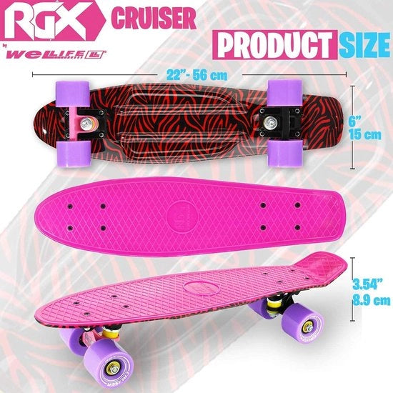 Mini Cruiser Skateboard 22 Pollici Multicolore - Adatto per bambini, ragazzi e adulti - Con ruote in PU 78A e cuscinetti a sfera ABEC-7RS