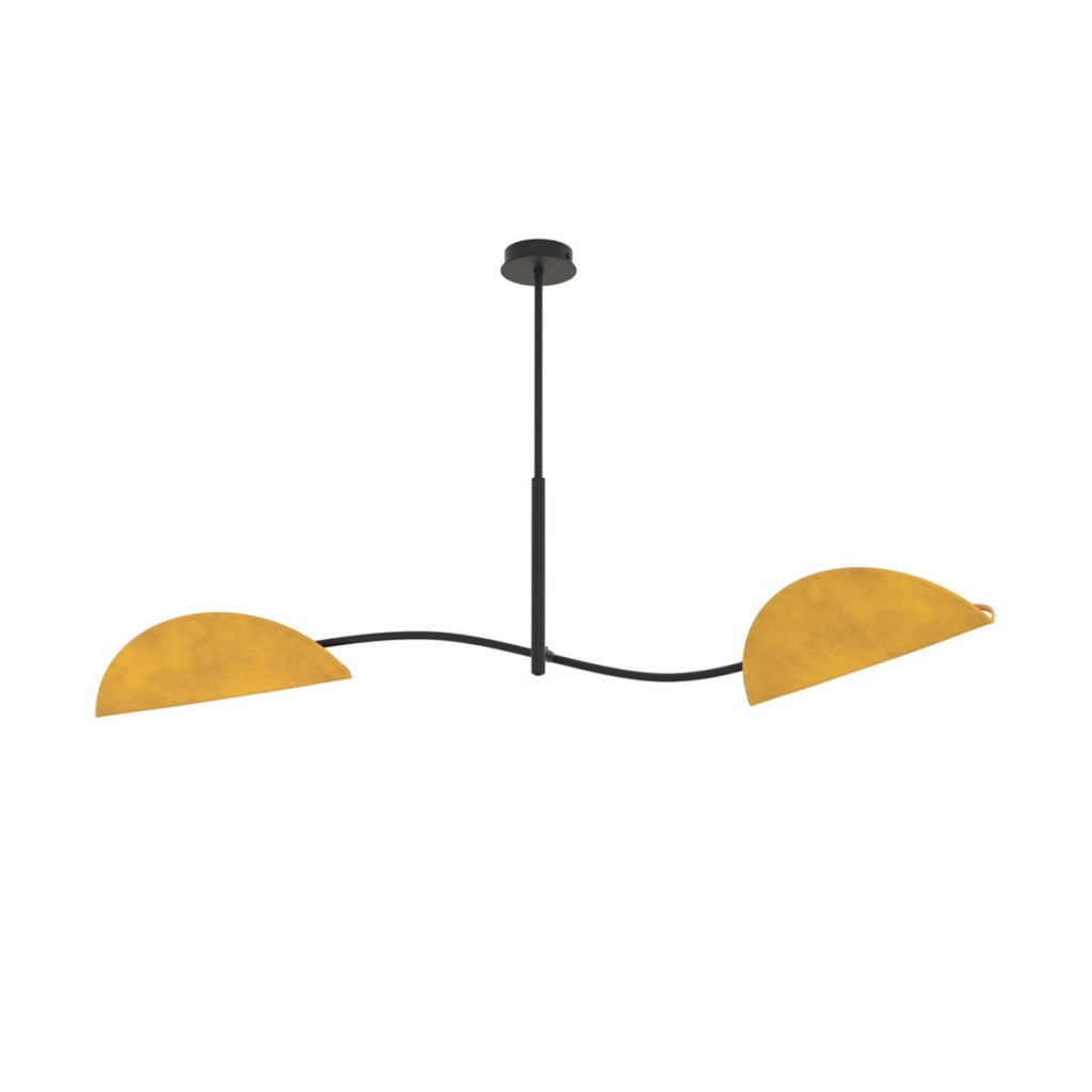 Lampada a sospensione Lotus in acciaio e velluto senape